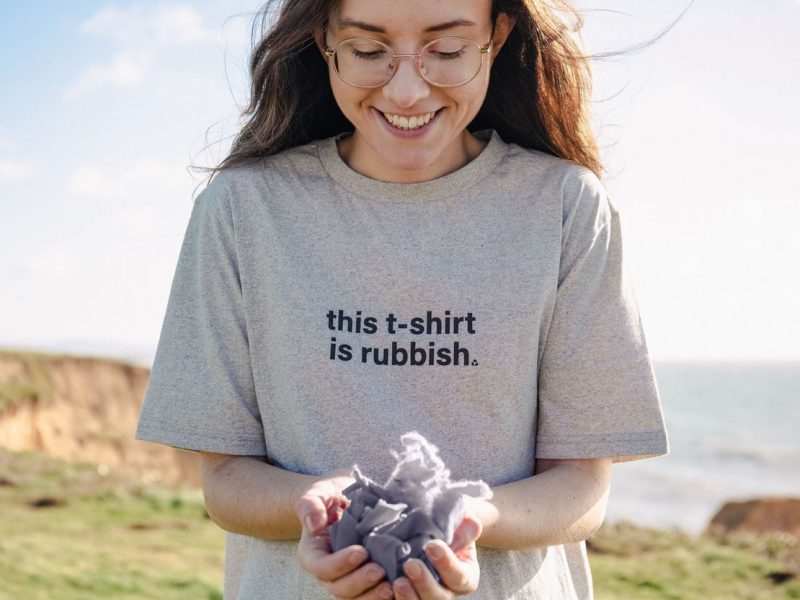 Sustainable marketing – Rapanui T shirt saying this T shirt is rubbish